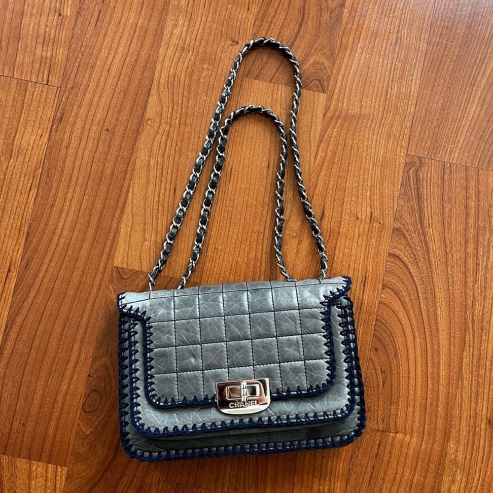 Chanel Mademoiselle Blue Stitching Grey Bag